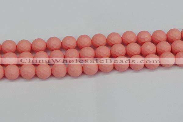 CSB1855 15.5 inches 14mm faceetd round matte shell pearl beads