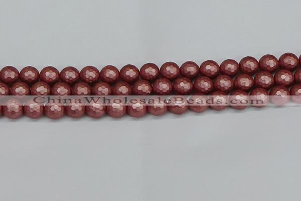 CSB1863 15.5 inches 10mm faceetd round matte shell pearl beads