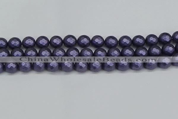 CSB1894 15.5 inches 12mm faceted round matte shell pearl beads