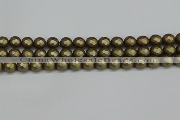 CSB1913 15.5 inches 10mm faceted round matte shell pearl beads