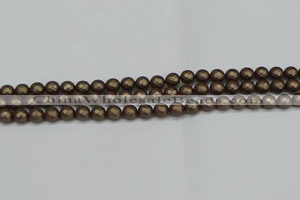 CSB1921 15.5 inches 6mm faceted round matte shell pearl beads