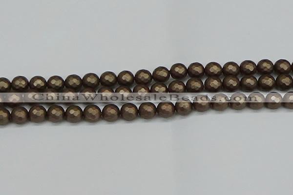 CSB1923 15.5 inches 10mm faceted round matte shell pearl beads