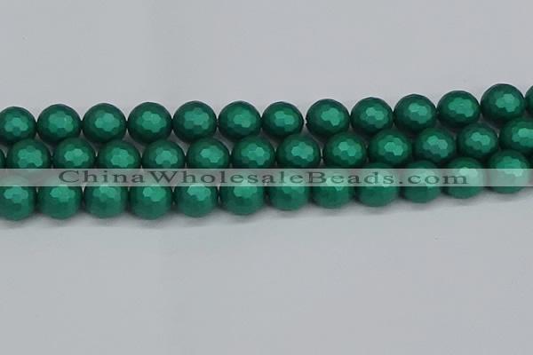 CSB2005 15.5 inches 14mm faceted round matte shell pearl beads