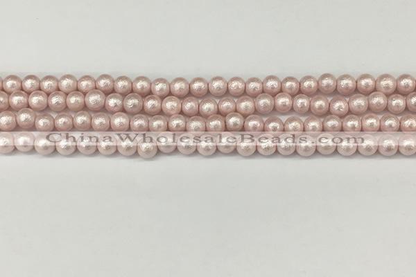 CSB2230 15.5 inches 4mm round wrinkled shell pearl beads wholesale