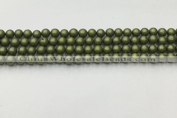 CSB2520 15.5 inches 4mm round matte wrinkled shell pearl beads