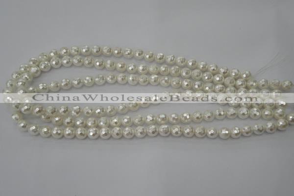 CSB452 15.5 inches 10mm faceted round shell pearl beads