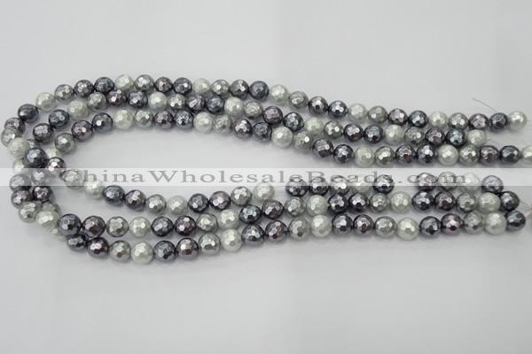 CSB460 15.5 inches 8mm faceted round mixed color shell pearl beads