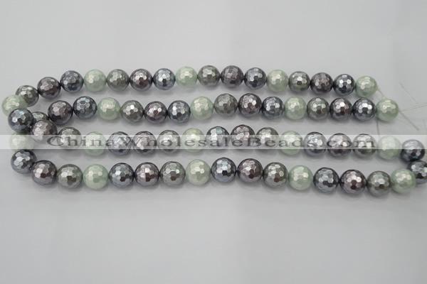 CSB462 15.5 inches 12mm faceted round mixed color shell pearl beads