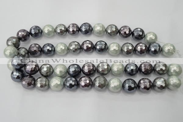 CSB463 15.5 inches 14mm faceted round mixed color shell pearl beads