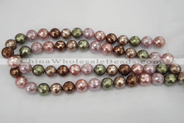 CSB503 15.5 inches 14mm faceted round mixed color shell pearl beads