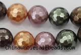 CSB513 15.5 inches 14mm faceted round mixed color shell pearl beads