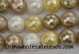 CSB523 15.5 inches 14mm faceted round mixed color shell pearl beads