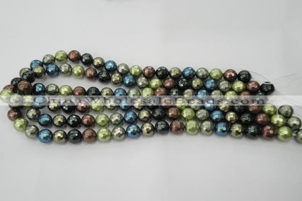 CSB531 15.5 inches 10mm faceted round mixed color shell pearl beads