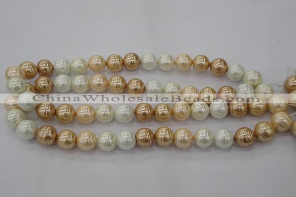 CSB624 15.5 inches 14mm whorl round mixed color shell pearl beads