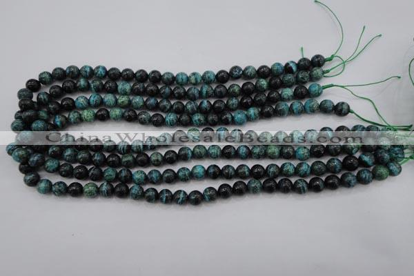 CSJ211 15.5 inches 8mm round dyed green silver line jasper beads