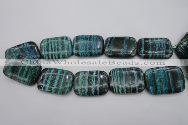 CSJ248 15.5 inches 30*40mm rectangle dyed green silver line jasper beads