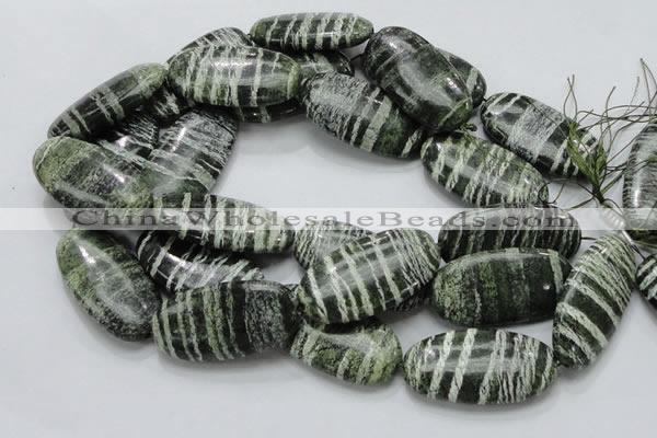 CSJ59 15.5 inches 25*50mm oval green silver line jasper beads