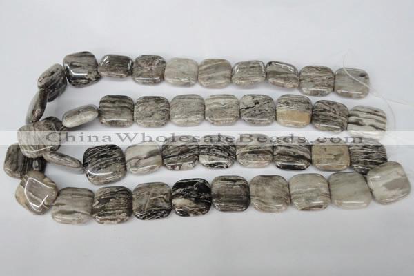 CSL55 15.5 inches 20*20mm square silver leaf jasper beads wholesale