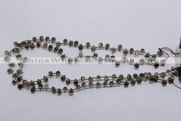 CSQ126 5*7mm top-drilled faceted teardrop grade AA smoky quartz beads