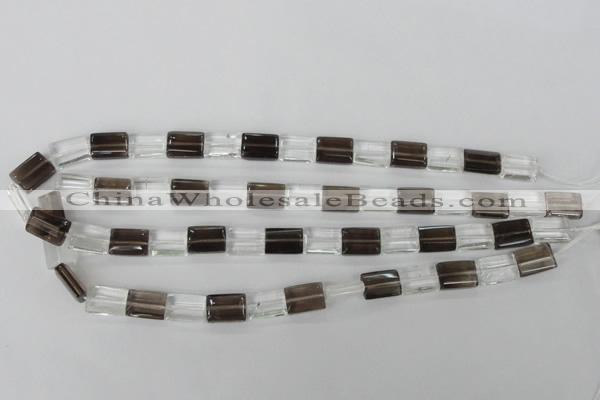 CSQ156 15.5 inches 10*14mm rectangle white crystal & smoky quartz beads