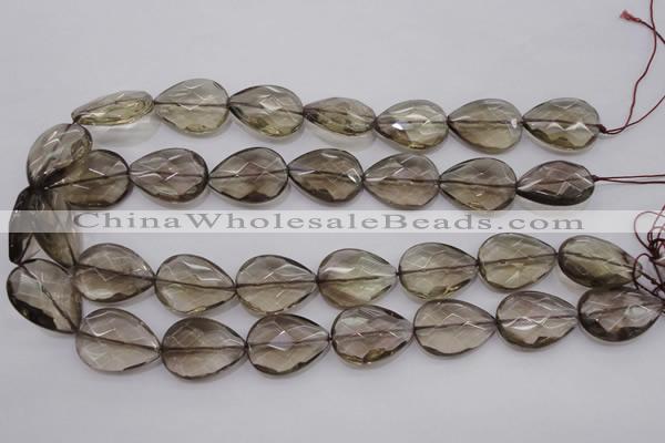 CSQ205 18*25mm faceted flat teardrop grade AA natural smoky quartz beads