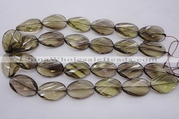 CSQ230 20*30mm faceted & twisted oval grade AA natural smoky quartz beads