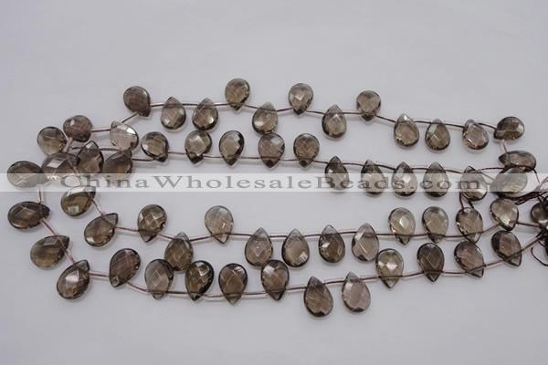 CSQ235 10*14mm faceted briolette grade AA natural smoky quartz beads