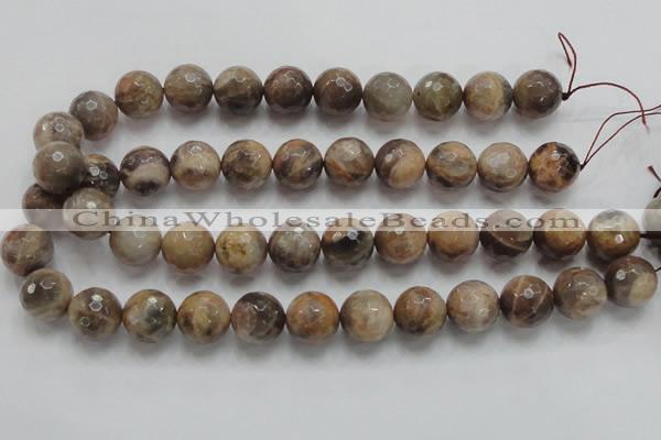 CSS100 15.5 inches 16mm faceted round natural sunstone beads wholesale