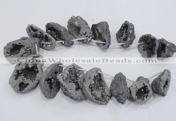 CTD1175 Top drilled 25*30mm - 35*40mm freeform plated druzy quartz  beads