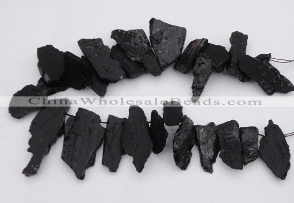 CTD396 Top drilled 10*25mm - 20*35mm nuggets black tourmaline beads