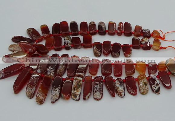 CTD461 15.5 inches 10*20mm - 12*35mm sticks red agate beads