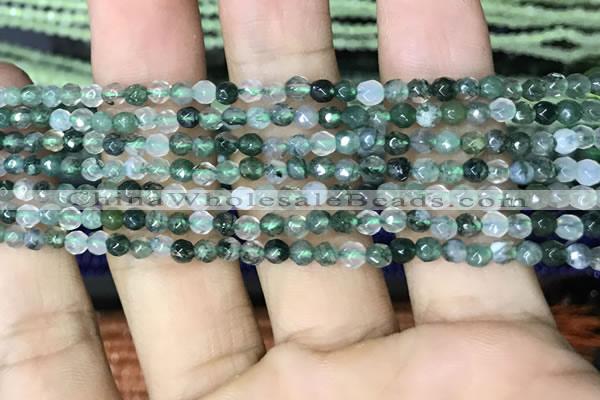 CTG1115 15.5 inches 3mm faceted round tiny moss agate beads