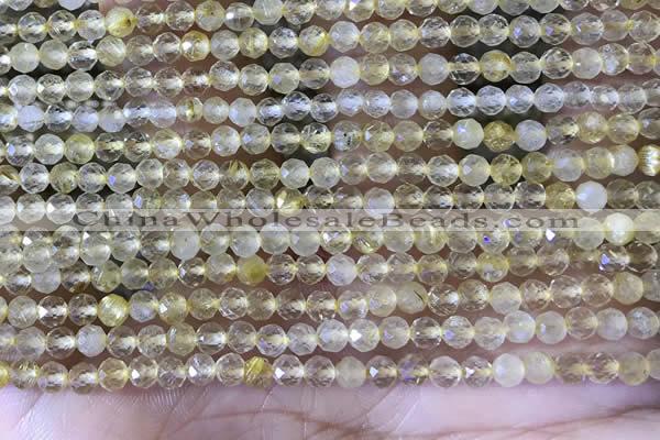 CTG1361 15.5 inches 3mm faceted round golden rutilated quartz beads