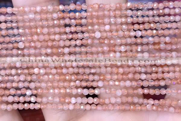 CTG1455 15.5 inches 2mm faceted round sunstone beads wholesale