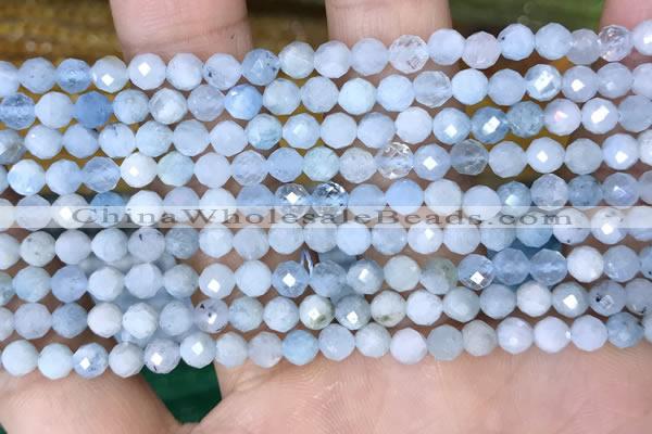 CTG1536 15.5 inches 4mm faceted round aquamarine beads wholesale