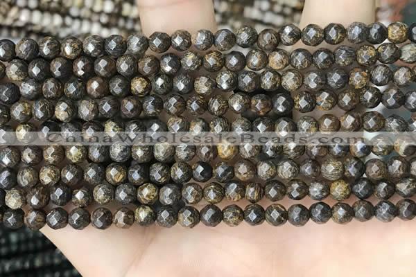 CTG3594 15.5 inches 4mm faceted round bronzite beads wholesale