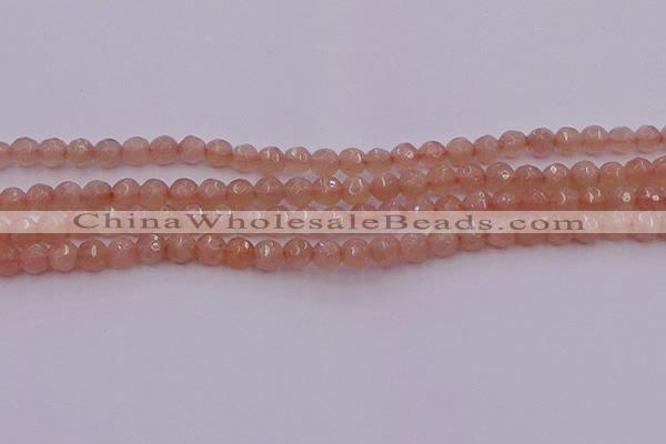 CTG507 15.5 inches 4mm faceted round tiny peach moonstone beads