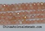 CTG607 15.5 inches 3mm faceted round peach moonstone beads