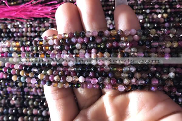 CTG725 15.5 inches 3mm faceted round tiny tourmaline beads