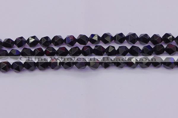 CTO647 15.5 inches 10mm faceted nuggets black tourmaline beads