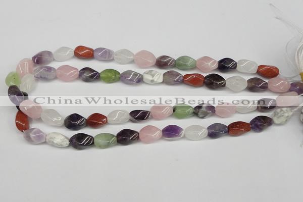 CTW158 15.5 inches 8*15mm twisted rice mixed gemstone beads