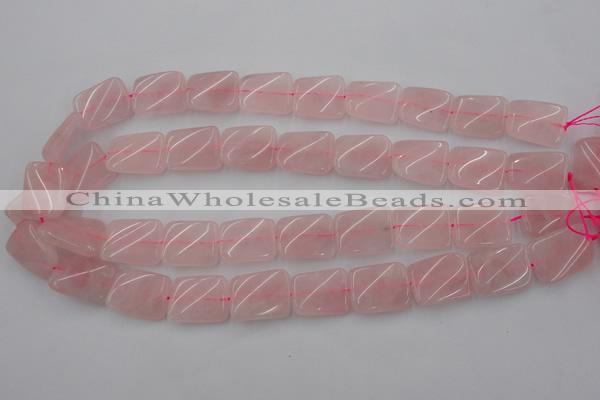 CTW371 15.5 inches 15*20mm twisted rectangle rose quartz beads