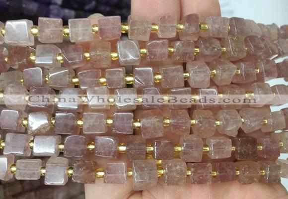 CUBS50 15 inches 6 - 7mm cube strawberry quartz gemstone beads wholesale