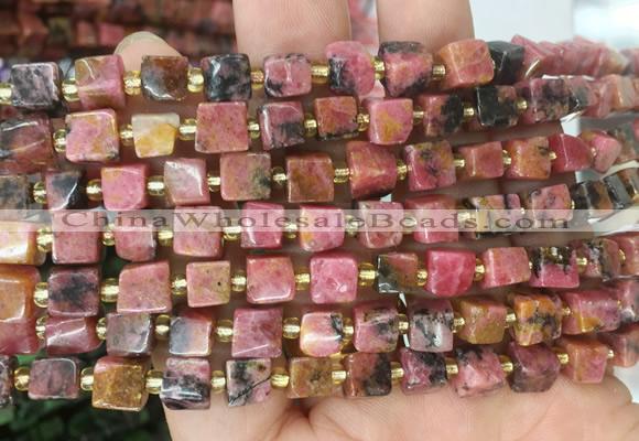 CUBS83 15 inches 6 - 7mm cube rhodonite gemstone beads wholesale