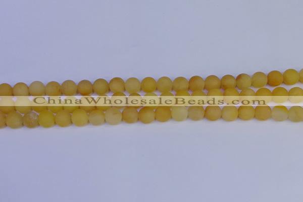 CYJ602 15.5 inches 8mm round matte yellow jade beads wholesale