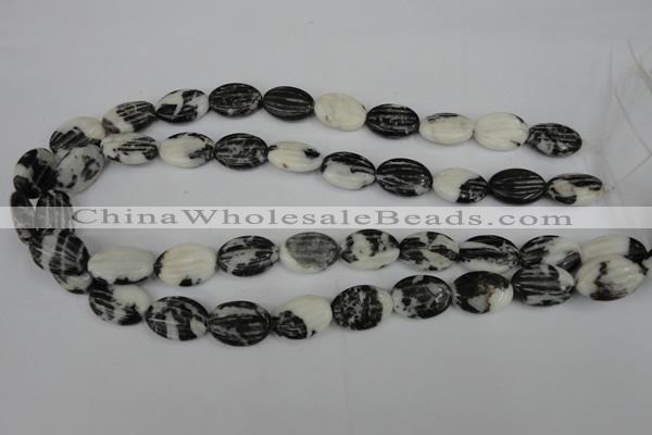 CZJ230 13*18mm carved oval black & white zebra jasper beads