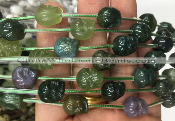 FGBS108 15 inches 10mm carved skull moss agate beads wholesale