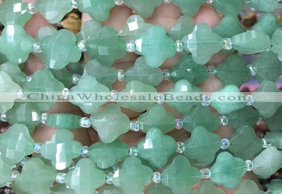 FGBS11 15 inches 12mm faceted Four leaf clover green aventurine beads