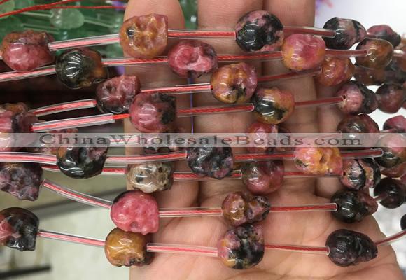 FGBS115 15 inches 10mm carved skull Rhodonite beads wholesale