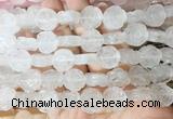 FGBS138 15 inches 14mm carved rose flower white crystal beads